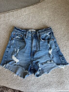 Abercrombie & Fitch Light Blue High-Rise Mom Shorts